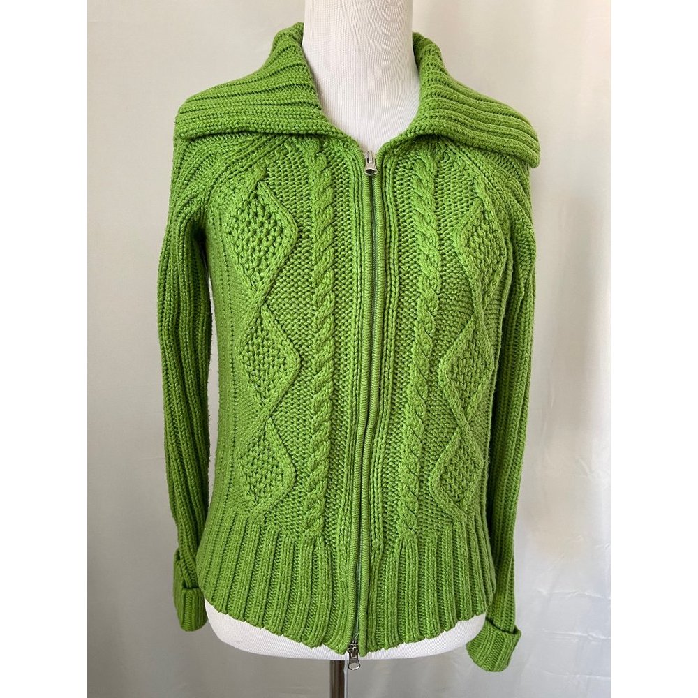 St. John's Bay Green Long Sleeve Ribbed Cable Knit Zip Front Cardigan Sweater - Picture 2 of 13